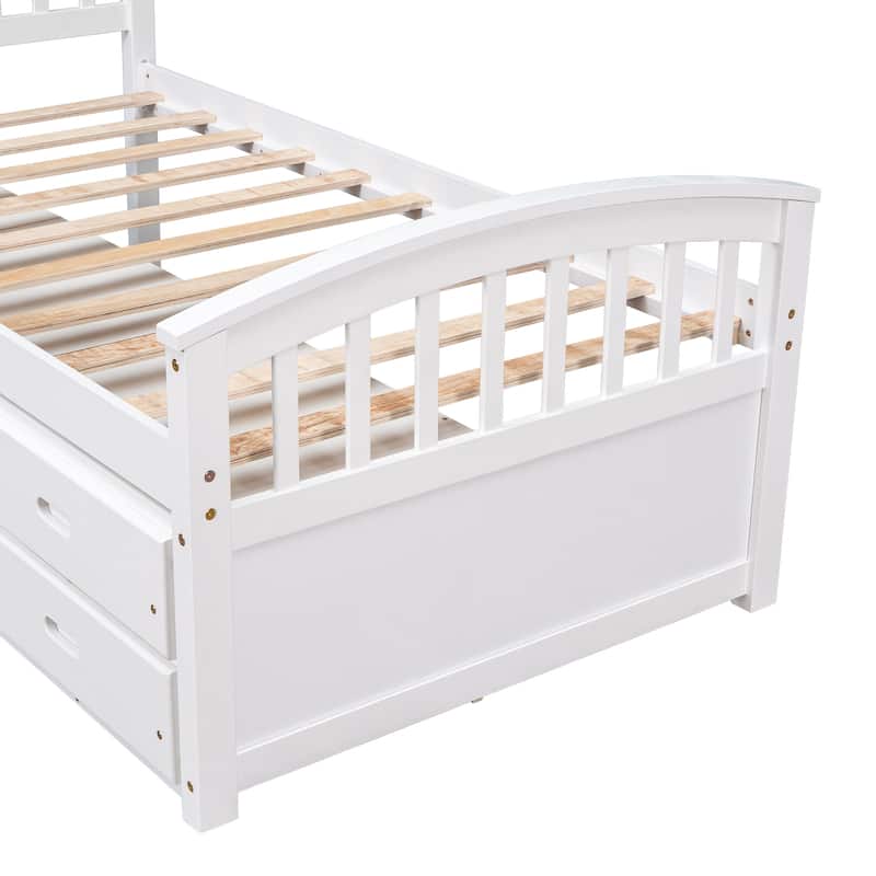 Twin Size Solid Wood Platform Storage Bed with 6 Drawers, White