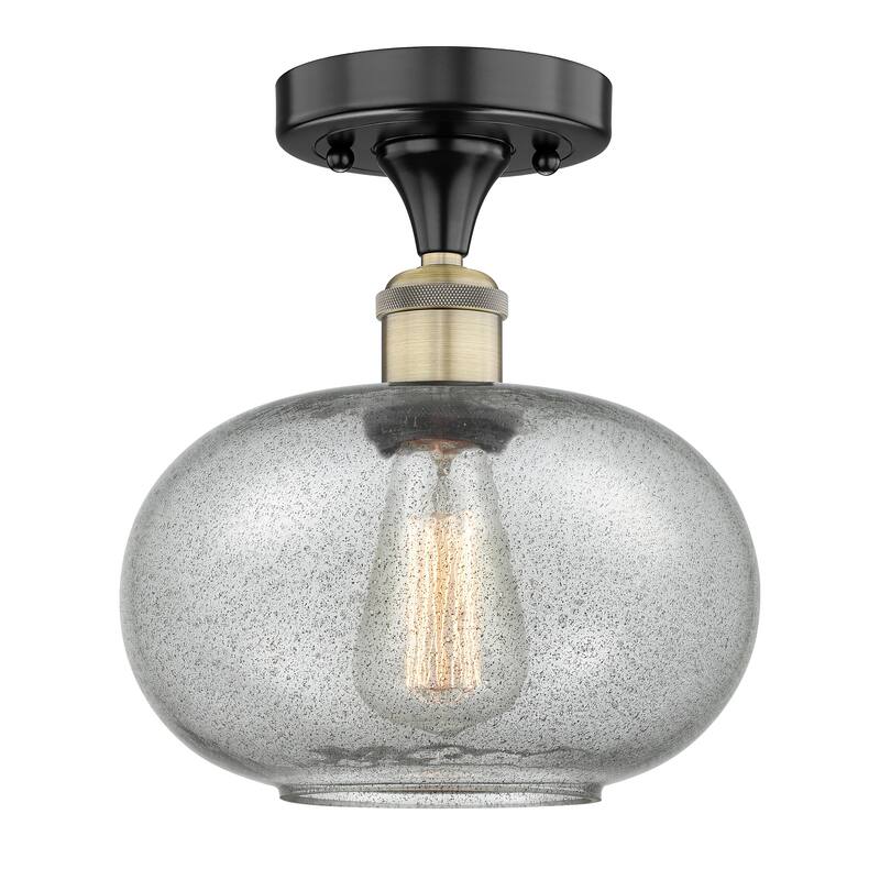 Innovations Lighting Edison Gorham - 1 Light 10" Semi-Flush Mount - Charcoal/Black Antique Brass