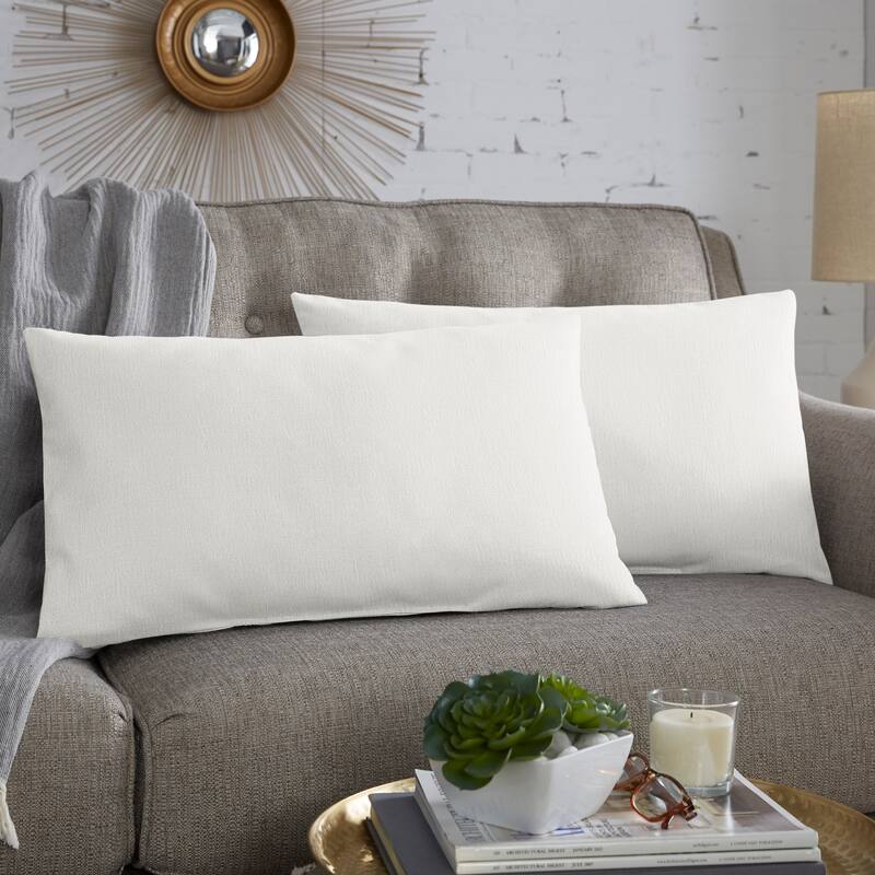 Sorra Home Linen Texture Pillows (Set of 2) - 14 in H x 24 in W x 6 in D - Ivory