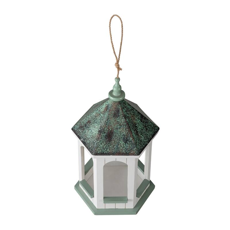 Glitzhome 15.75"H Solid Wood Gazebo Tray Birdfeeder With Metal Roof