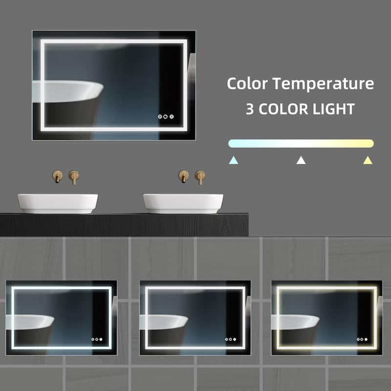 LED Dual Color Temperature Defogging Bathroom Mirror