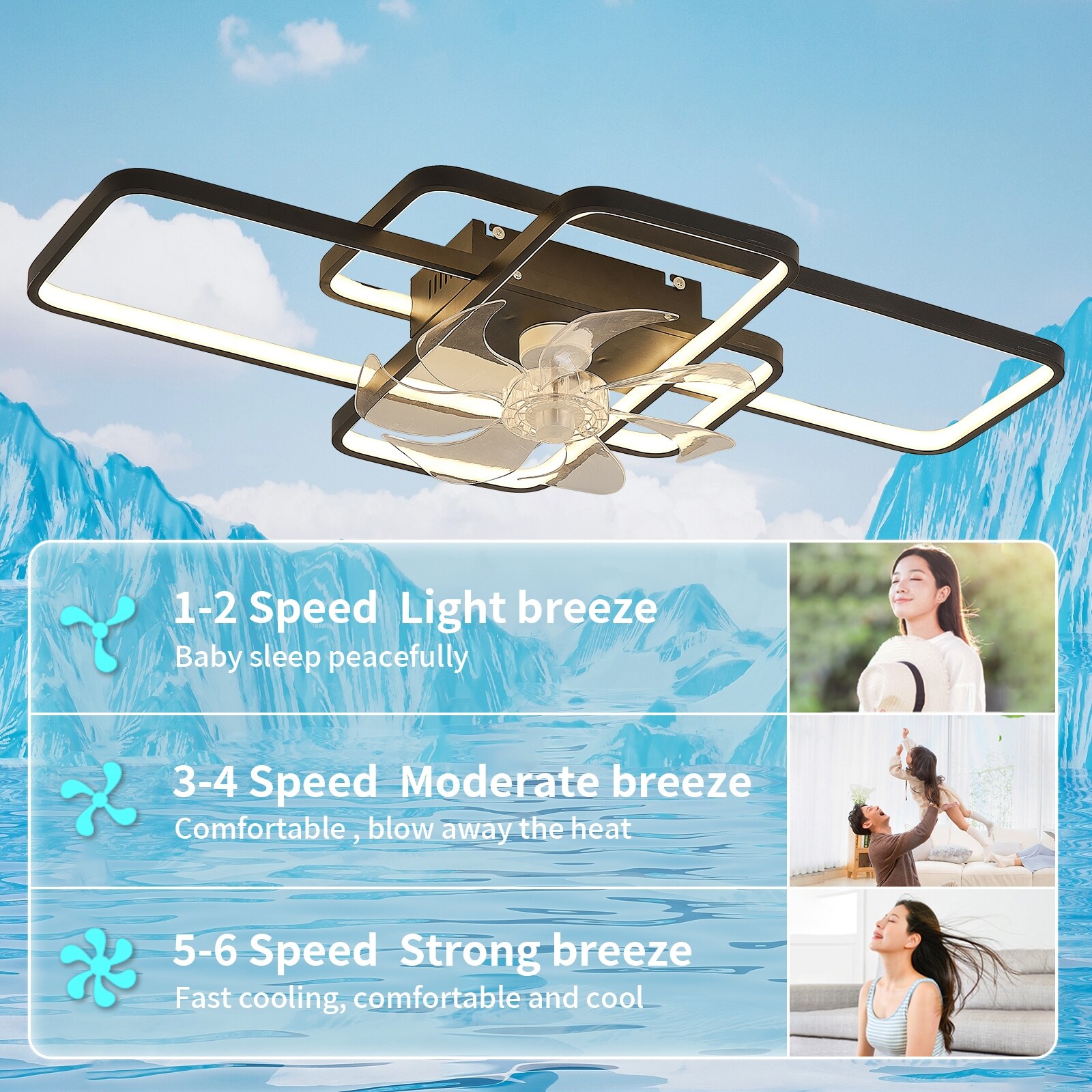 41" Modern Flush Mount Ceiling Fan With Lights - Tri-Color LED & Remote Control For Low Profile Rooms