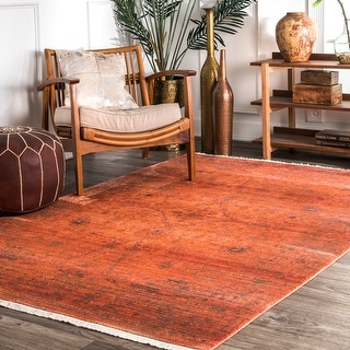Nuloom Orange Traditional Floral Medallion Border Area Rug