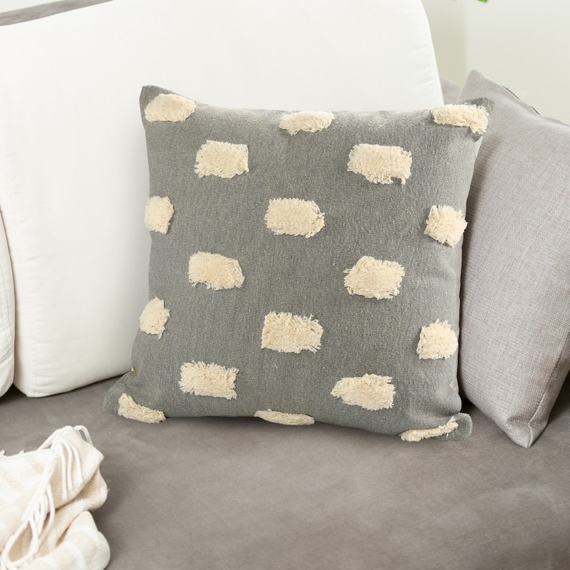 HomeRoots 20" X 20" Gray 100% Cotton Zippered Pillow