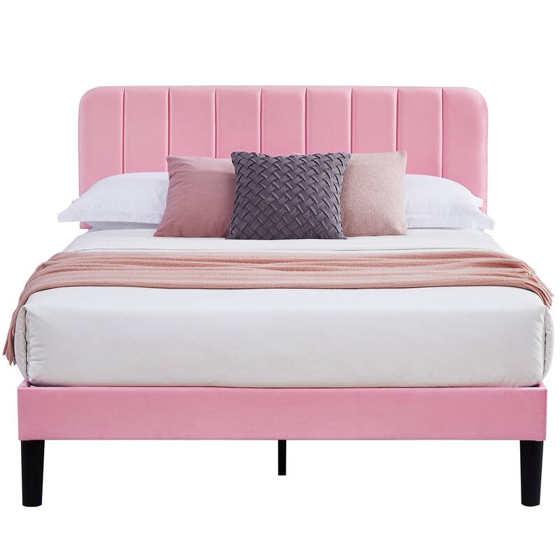Javlergo Upholstered Platform Bed Frames with Height Adjustable Headboard, Sturdy Wooden Slats/Noise-free