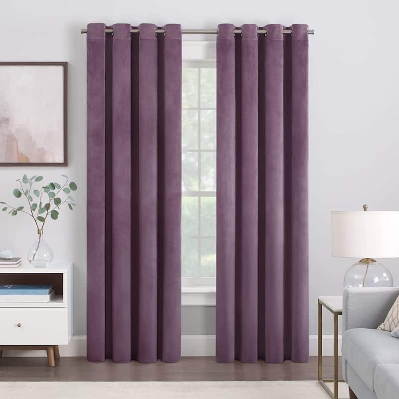 Eclipse Allira Velvet Room Darkening Grommet Noise Reduction Curtains (2 Panels)