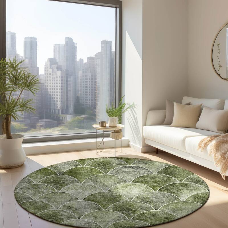 Machine Washable Indoor/ Outdoor Chantille Contemporary Rug - Green - 8' x 8'