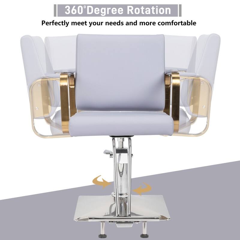 PVC Leather Stainless Steel Armrests Footrests Square Chassis Salon Chair - N/A