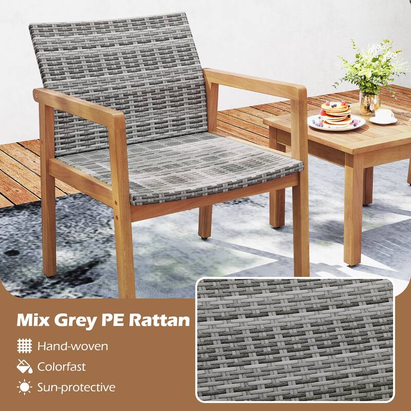 Gymax 3 Pieces Outdoor Furniture Set Acacia Wood Frame Sofa Set w/