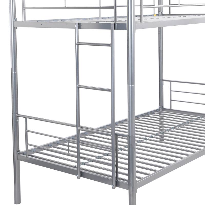 Silver Metal Bunk Bed with Trundle, Space-Saving, Sturdy Steel Frame, Easy Assembly, No Box Spring Needed
