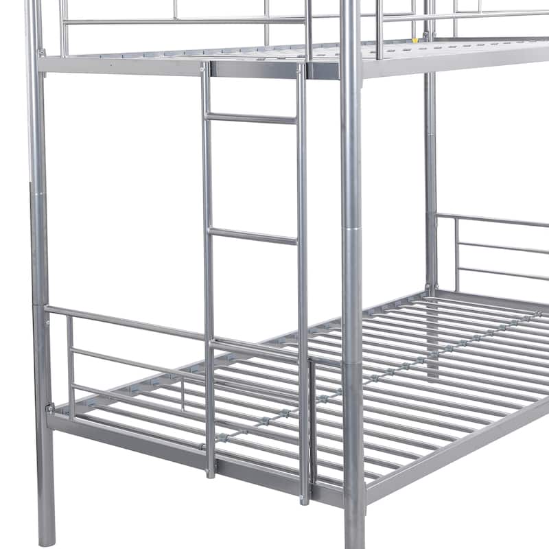 Twin over Twin Metal Bunk Bed with Trundle and Fence