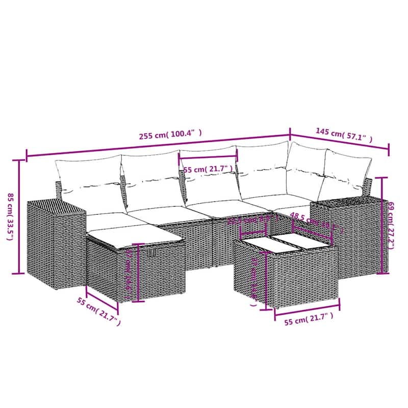vidaXL Patio Sofa Set with Cushions Outdoor Conversation Furniture Poly Rattan