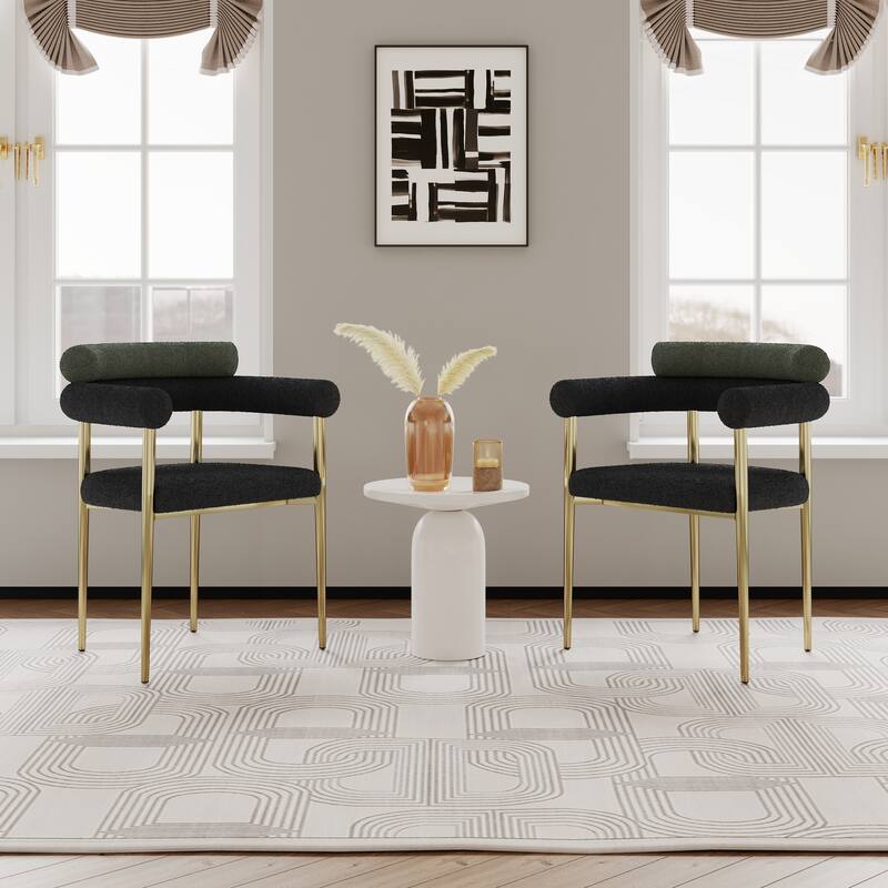 Dining Chairs Set of 2, Kitchen Dining Room Chairs, Round Boucle Backrest Sherpa Dining Chair with Brushed Bronze Metal Legs