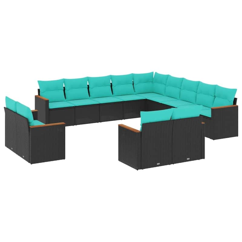 vidaXL 13 Piece Patio Sofa Set with Cushions Black Poly Rattan