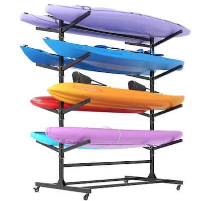 82"H Kayak Storage Rack, Heavy Duty Freestanding Kayak Storage Rack - Adjustable 8 Kayak Stand with Wheels for Garage