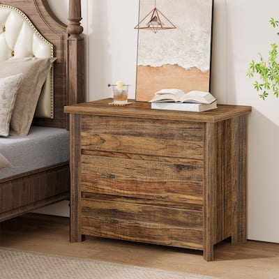 Wood Nightstand with 3 Drawers, Farmhouse Large Bedside Table with Storage