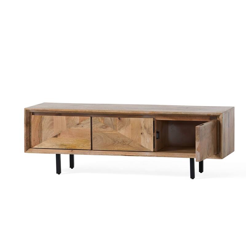 Handcrafted Boho Mango Wood and Iron TV Stand with Storage Cabinets for TVs up to 59 Inches