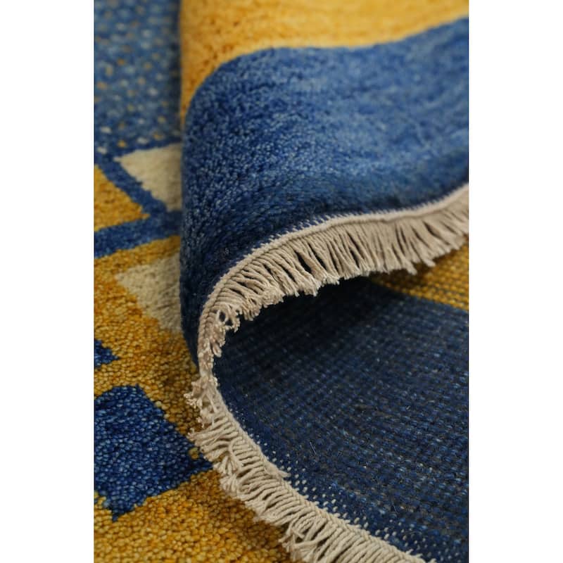 Hand Knotted Oriental 100% Wool Carpet Modern Geometric Navy Blue & Blues Gabbeh Area Rug - 6' 5'' X 4' 5''