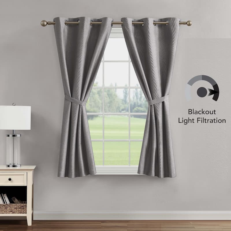 Creative Home Ideas Legrae Blackout Grommet Window Curtain Panel Pair with Tiebacks