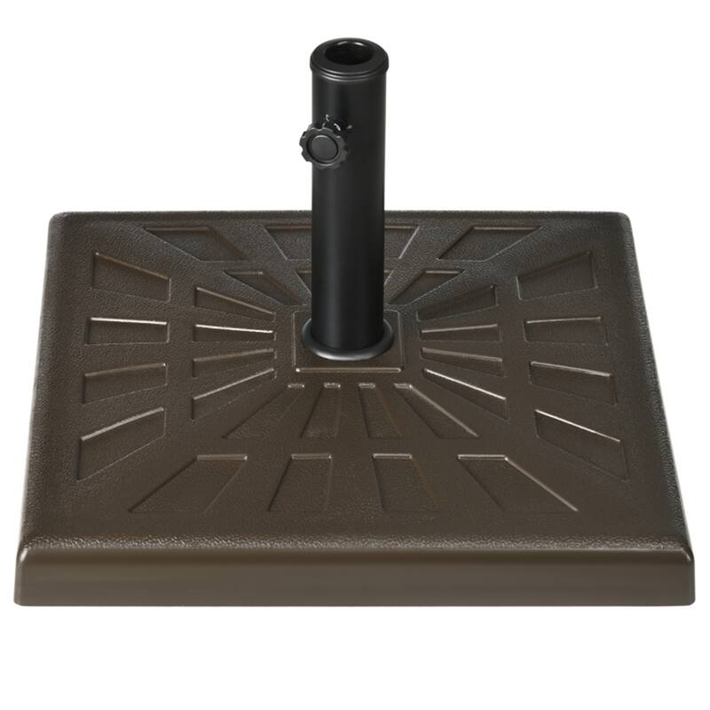 Heavy Duty Brown Patio Umbrella Base 42 lbs Resin and Steel Weather Resistant Stand - 20" L x 20" W x 12.5" H - Brown