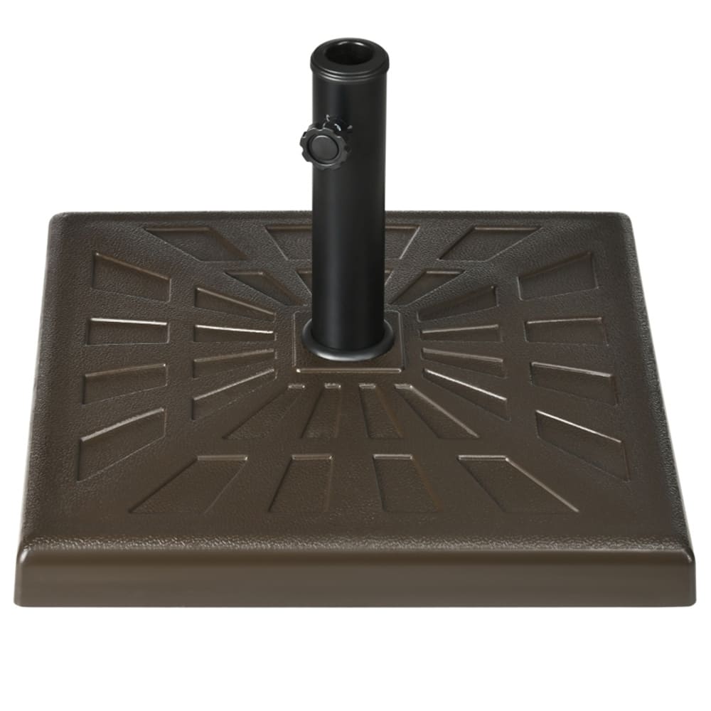 Heavy Duty Brown Patio Umbrella Base 42 lbs Resin and Steel Weather Resistant Stand - 20" L x 20" W x 12.5" H