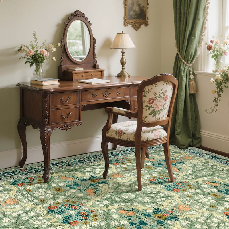 Floral Area Rugs for Living Room Bedroom Indoor Soft Low Pile Non-Slip Rug Farmhouse Rug Home Decor