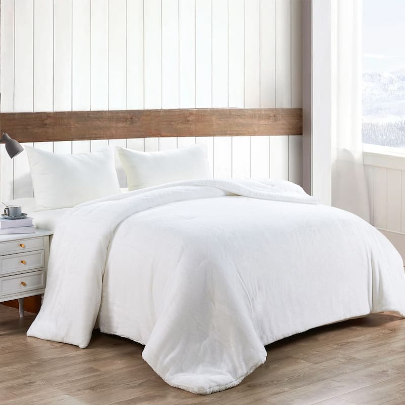 Home Soft Things Solid FauxFur Sherpa Bed blanket - 86" x 92" - Bright White
