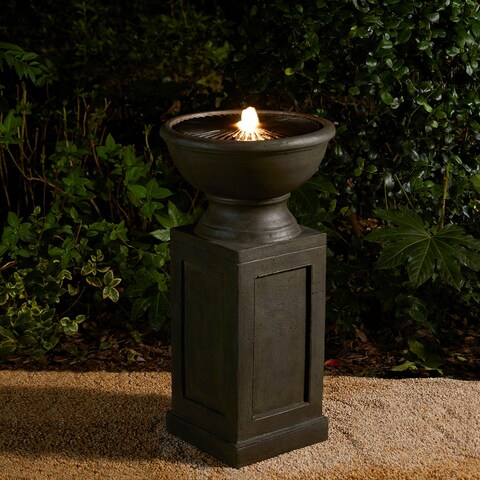 Glitzhome 28.25"H European Geometric Column Pedestal LED Polyresin Outdoor Fountain