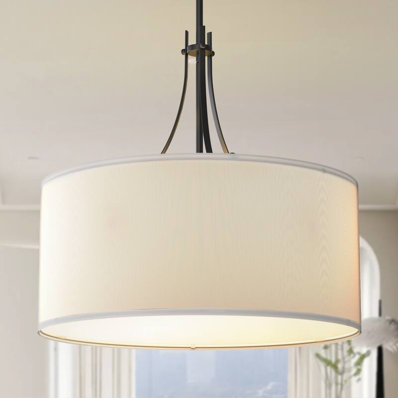YANSUN 5-Light Chandelier with Fabric Drum Shades, E26 Base, No Bulbs, Black&White