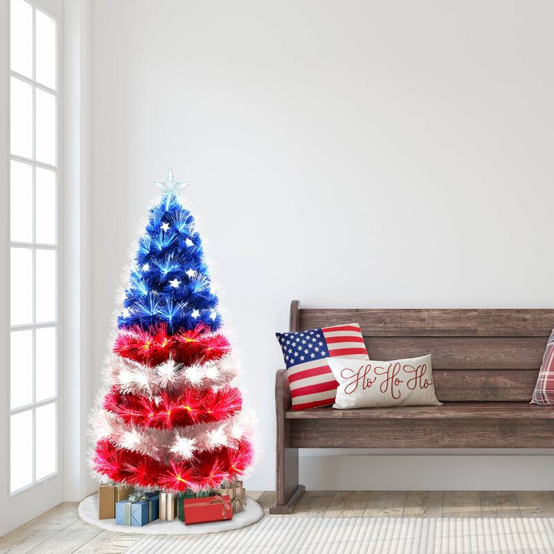 Puleo International 4 ft. Fiber Optic & LED Patriotic Artificial Christmas & July 4th Tree