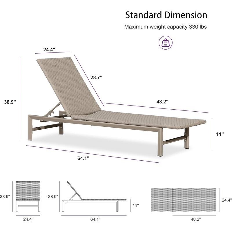 PURPLE LEAF Patio Wicker Chaise Lounge , Aluminum Outdoor Pool Lounge Chair with Adjustment Backrest