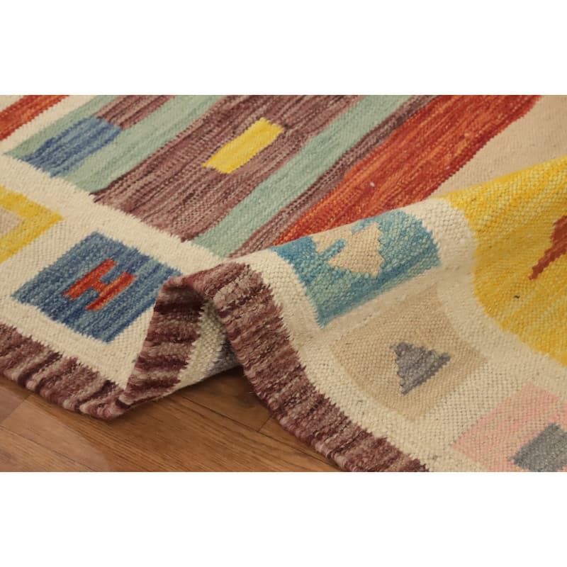 Hand Woven Oriental 100% Wool Carpet Southwestern Tribal Multi-Colored Kilim Runner Rug - 11' 8'' X 2' 6''