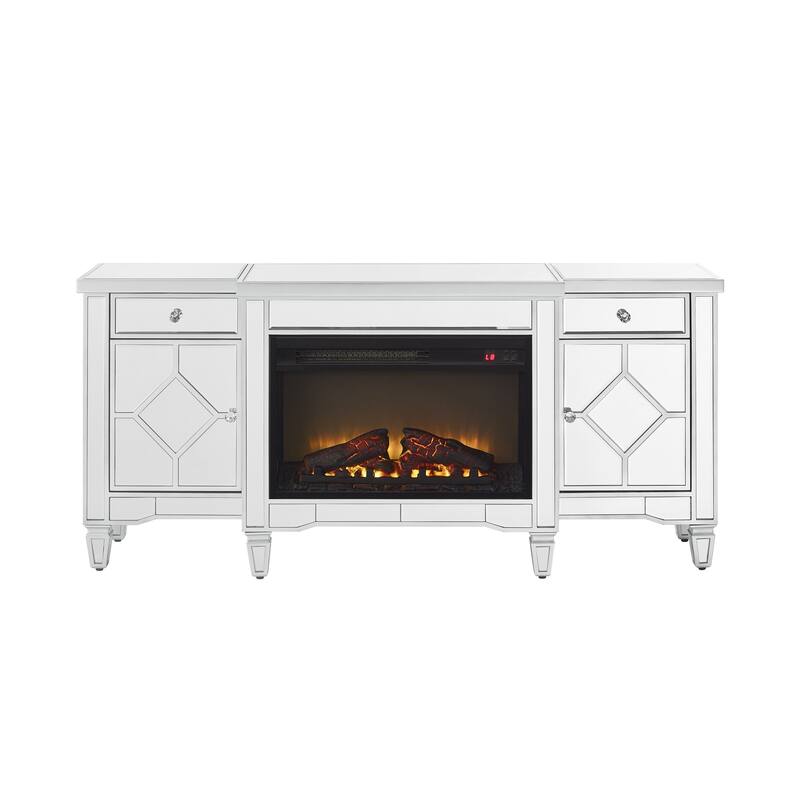 57" Silver Combination TV Stand with Electric Fireplace Insert and 3D LED Flame Effects, 750W/1500W Heating