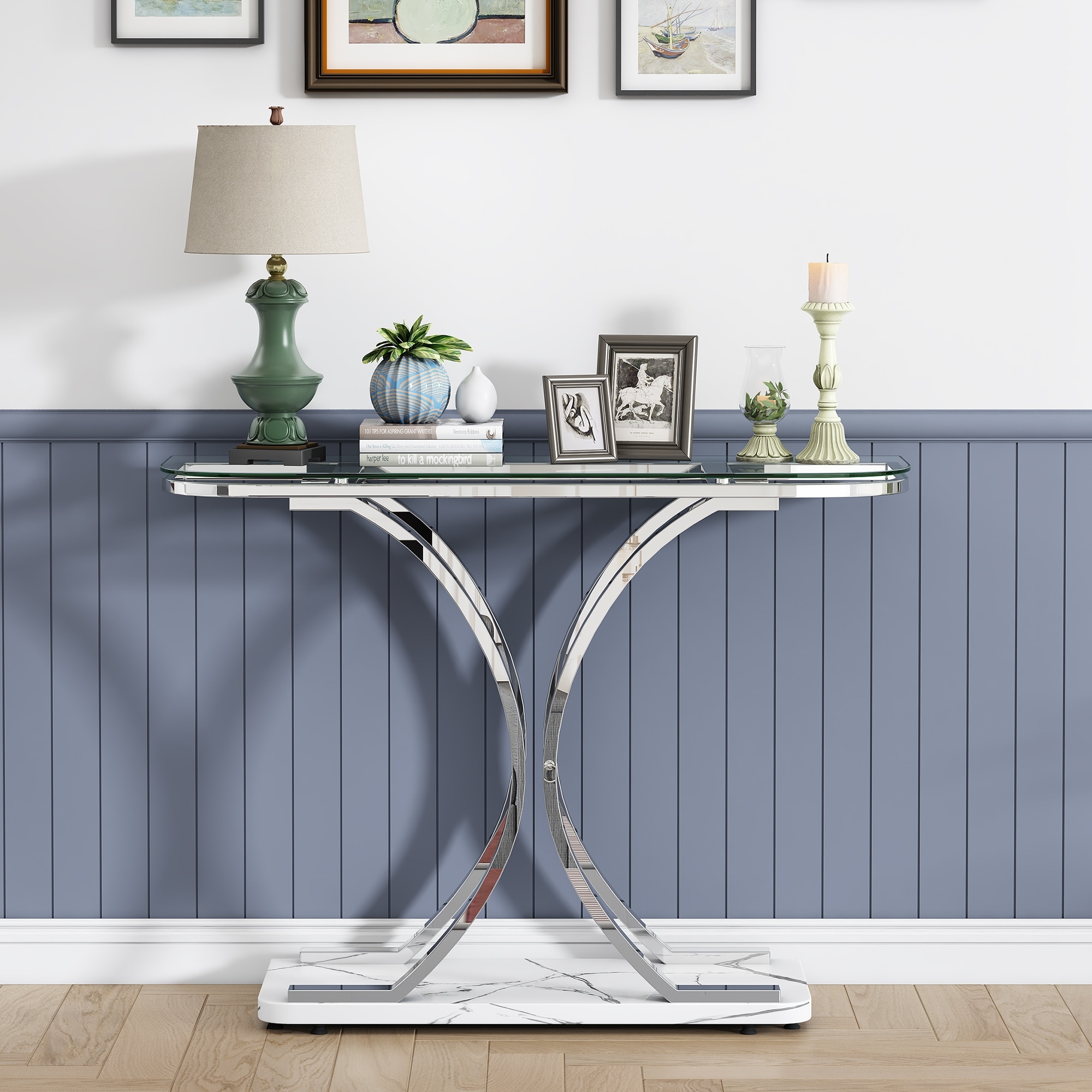 逆輸入 Console Glass inches 43.31 Myhozm Table Base Geometric with その他