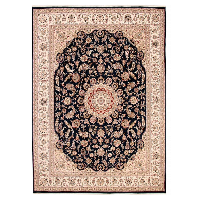 ECARPETGALLERY Hand-knotted Nain Dark Navy Silk, Wool Rug - 9'1 x 12'2 - Dark Navy - 9'1 x 12'2