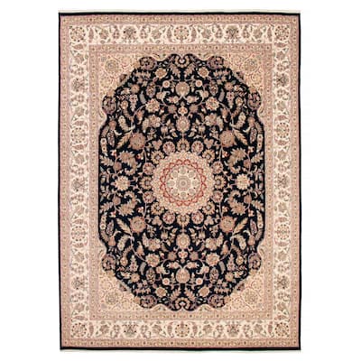 ECARPETGALLERY Hand-knotted Nain Dark Navy Silk, Wool Rug - 9'1 x 12'2