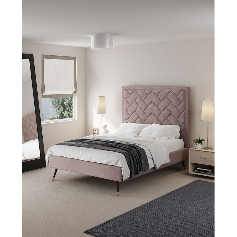 Manhattan Comfort Crosby Modern Velvet Upholstered Bed - Blush - Full