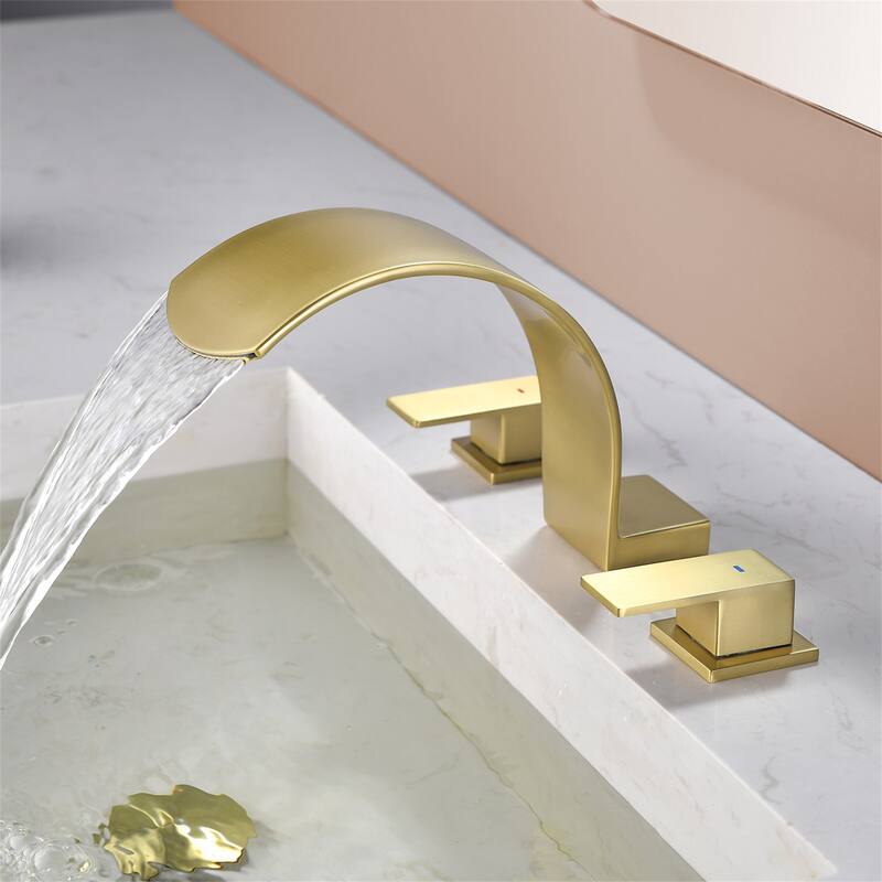 Waterfall Tub Faucet Deck Mount Brass 3 Holes Bathtub Faucet Modern Double Handle Tub Filler