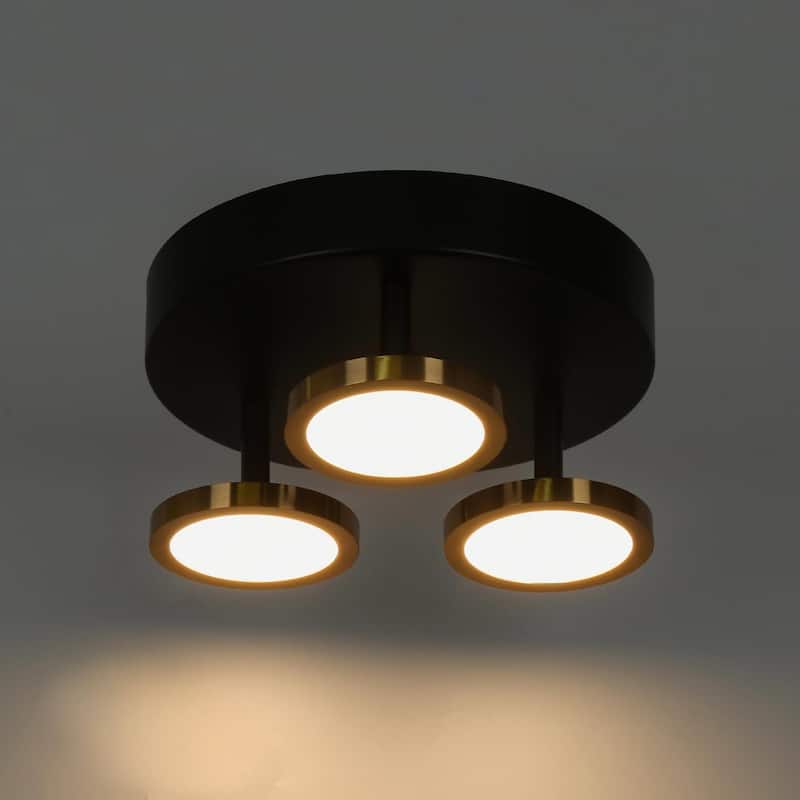 Modern 3-Light 9'' Black Gold LED Semi Flush Mount Kitchen Ceiling Lights - D 9" x H 5.5"