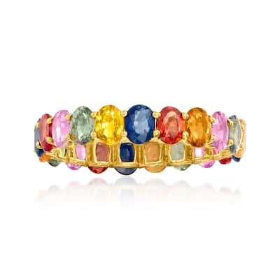 14 kt Solid Gold Eternity Band-Natural Multi Sapphire Gemstone Ring