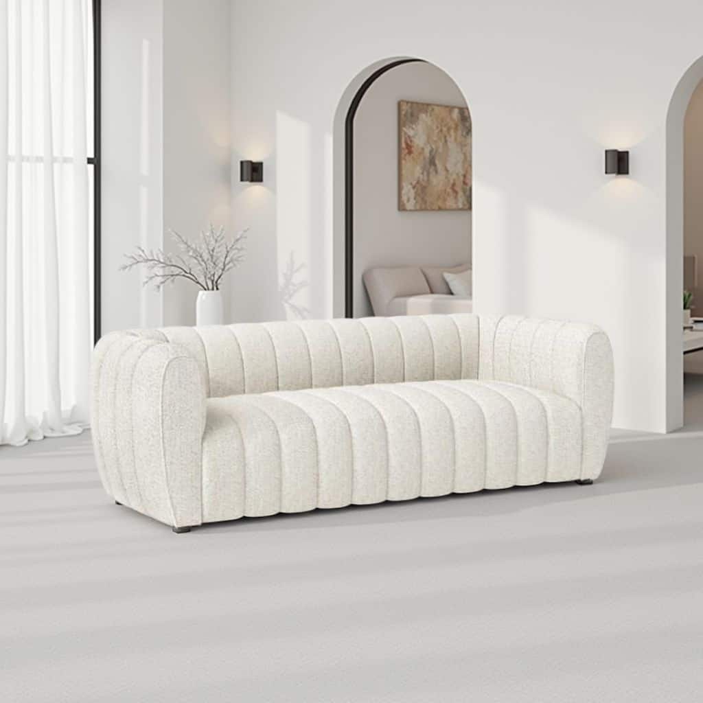 Hery Sofa, 83 Inch, White Boucle, Vertical Channel Tufted Details