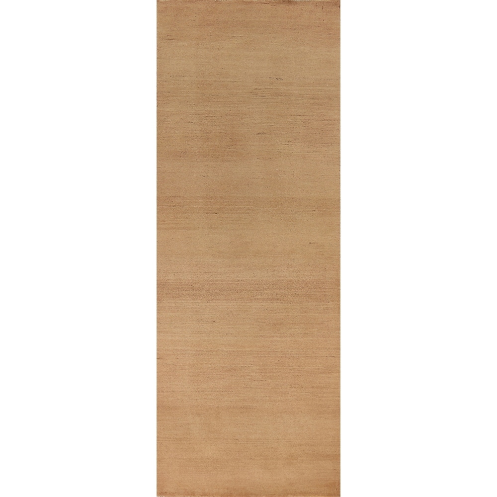 Light Brown Gabbeh Modern Runner Rug Oriental Hand-Knotted Wool Carpet - 2'7"x 9'10"