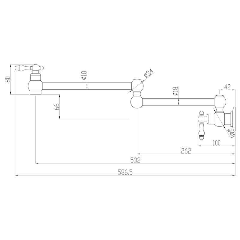 2-Handle Wall Mounted 180°horizontal rotation Pot Filler in Oil Rubbed Bronze