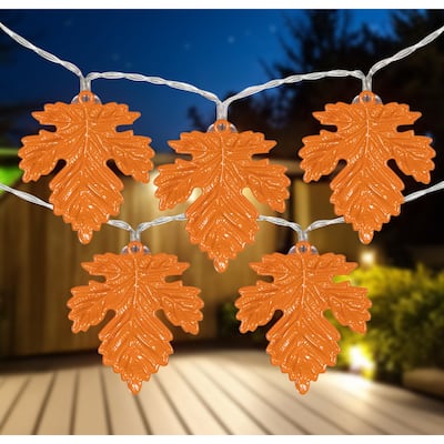 10ct Orange LED Fall Harvest Maple Leaf Fairy Lights 5.5ft Copper Wire