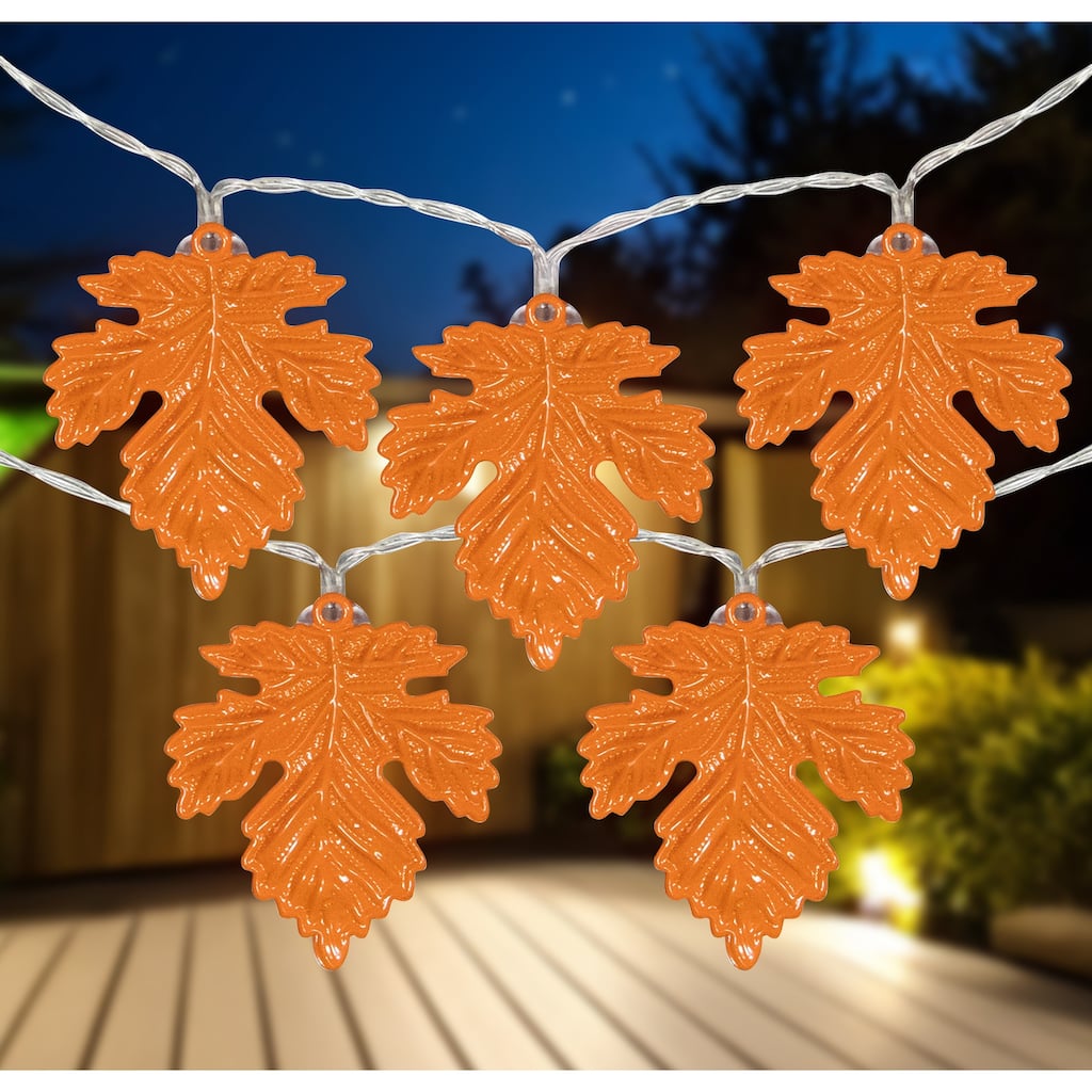 10ct Orange LED Fall Harvest Maple Leaf Fairy Lights 5.5ft Copper Wire
