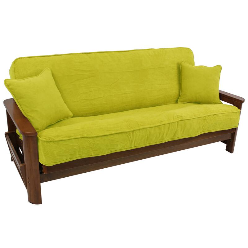 Microsuede Full-Size 8-10 Inch Thick Futon Cover Set with Two Throw Pillows - Full - Mojito Lime