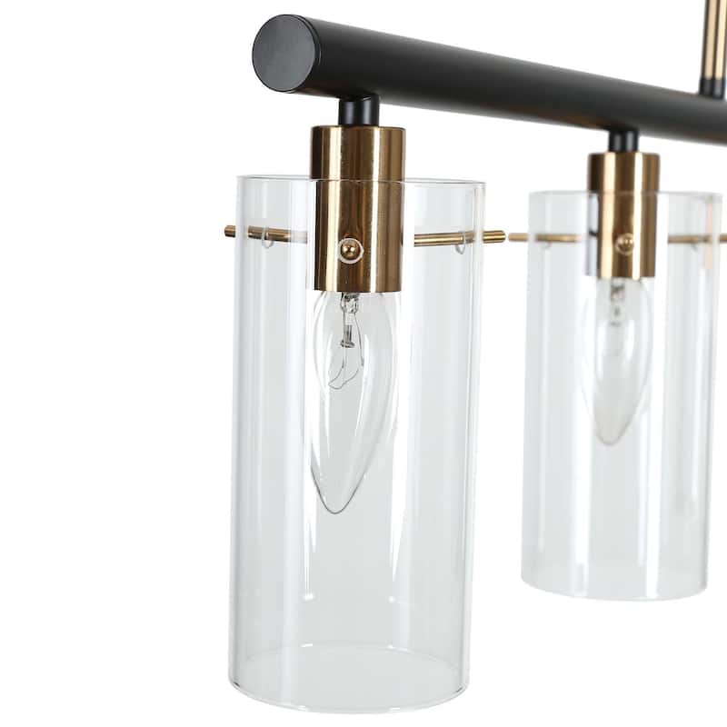 Alva Modern 5-Light Black Gold Chandelier Glass Linear Island Lights for Dining Room - 36" L x 3" W x 8" H