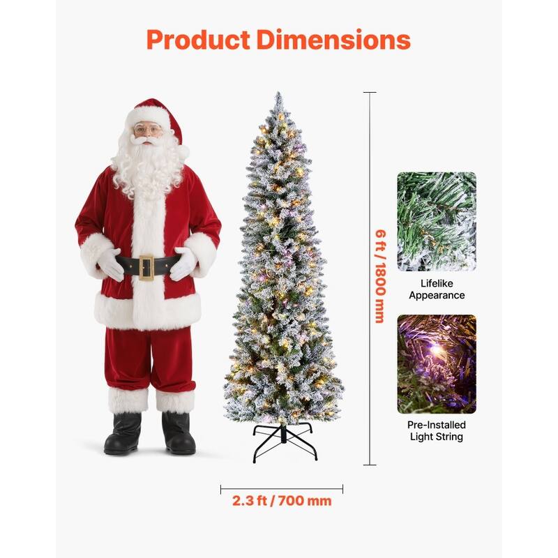White-Green PVC and Iron 6ft Snow-Flocked Christmas Tree with 240 LED Lights - 2.3 x 6 ft
