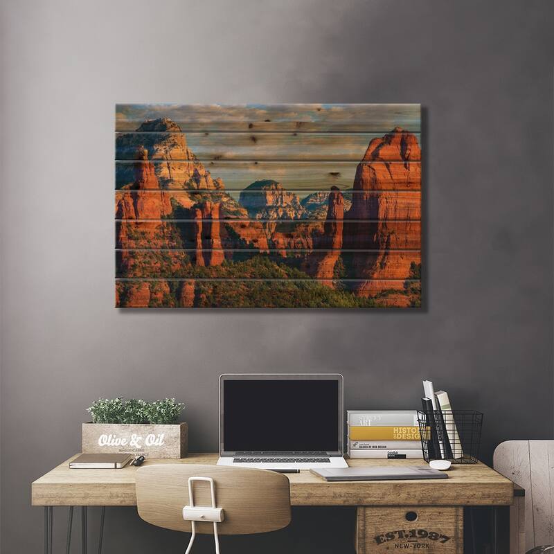 Mountains, Red Rock-Secret Mountain Wilderness, Arizona I Print On Wood by Tim Fitzharris - Multi-Color