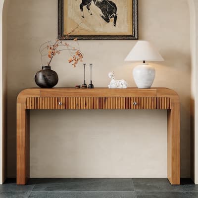 Rustic Console Table with Fluted Drawer Front